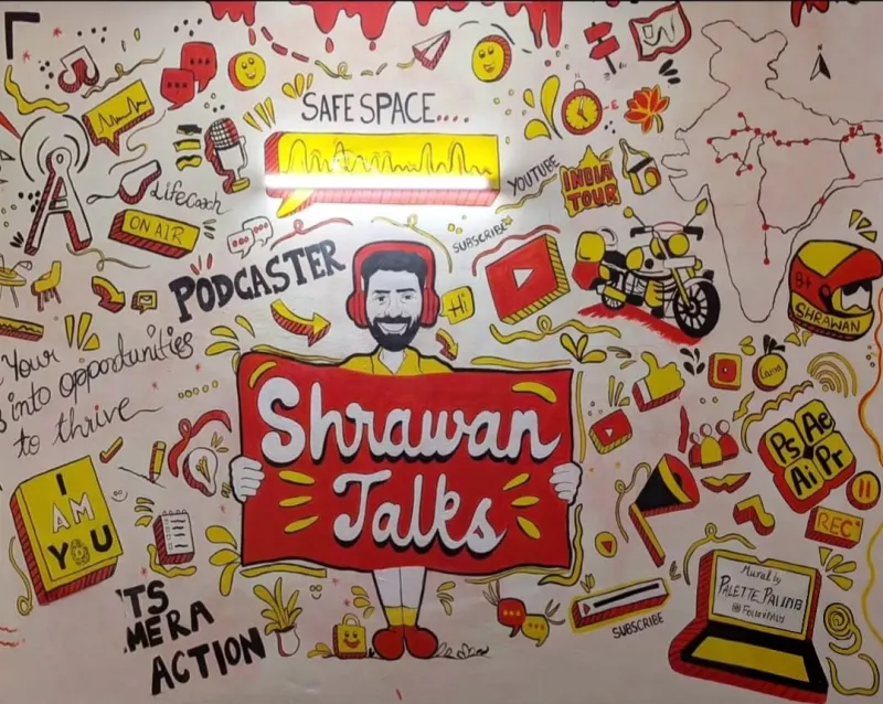 Doodle wall for the Shrawan Talks podcast studio